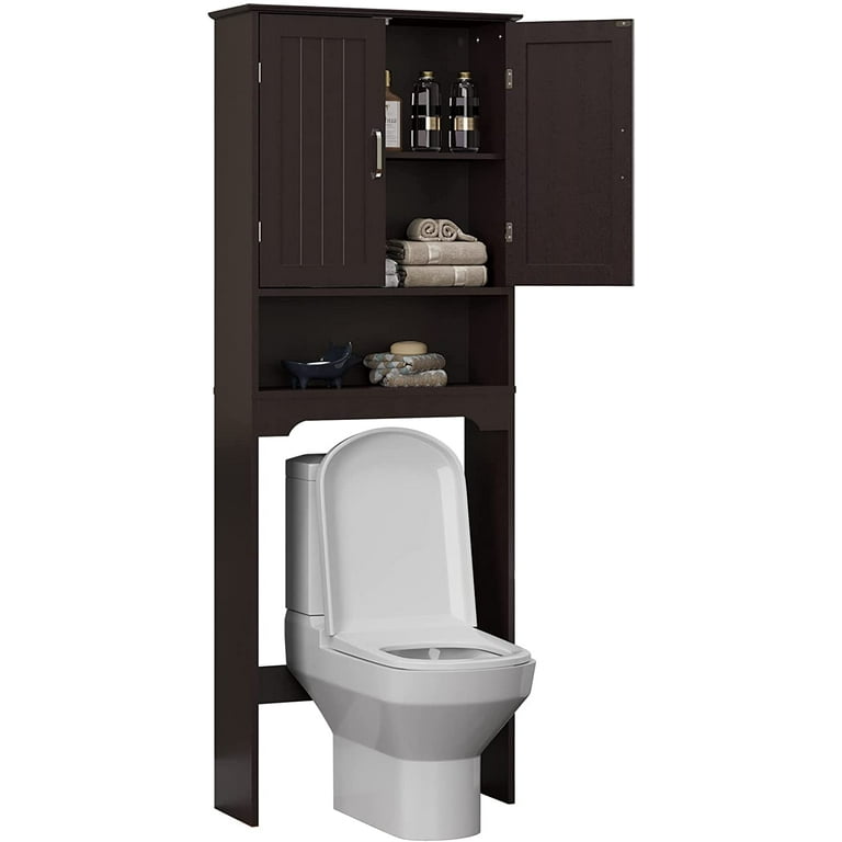 Bathroom Above Toilet Cabinet, White MDF Storage Cabinet, Bathroom Storage  Space Saver with Adjustable Shelf & Double Door Cabinet, Over The Toilet