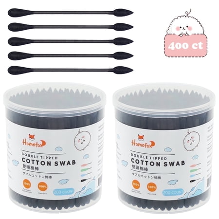 HOMEFOX 400 Count Black Cotton Swabs with Precision Pointed Tips, Pure Organic Cruelty-Free