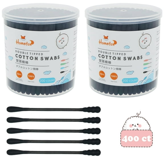 HOMEFOX 400 Count Black Cotton Swabs with Spiral Round Tips, Pure Organic Cruelty-Free