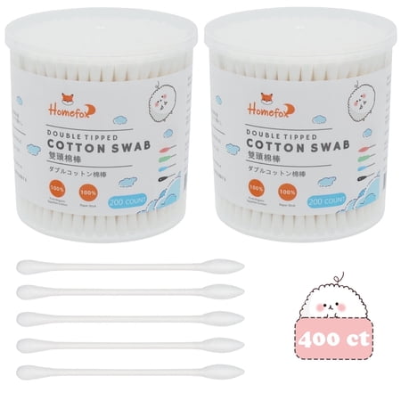 HOMEFOX 400 Count White Cotton Swabs with Precision Pointed Tips, Pure Organic Cruelty-Free