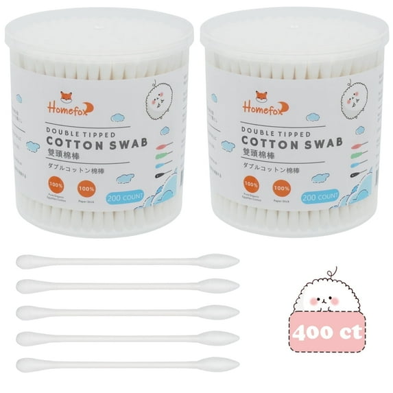 HOMEFOX 400 Count White Cotton Swabs with Precision Pointed Tips, Pure Organic Cruelty-Free