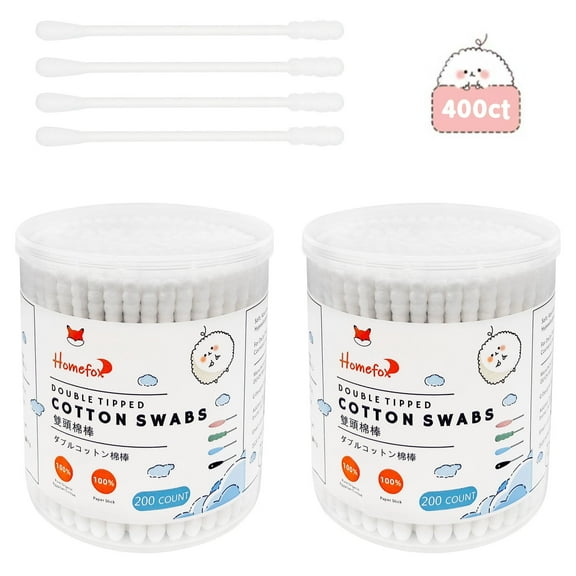HOMEFOX 400 Count Cotton Swabs with Spiral Round Tips, Pure Organic Cruelty-Free