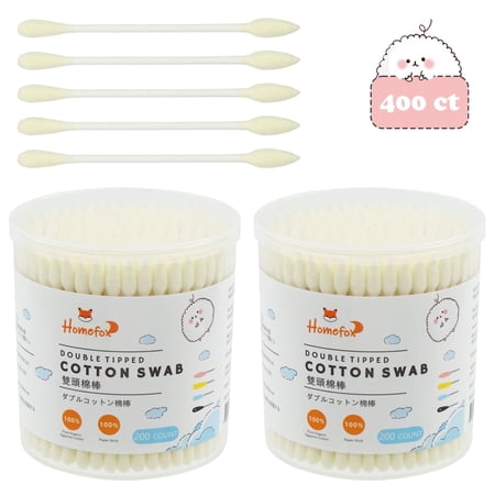 HOMEFOX 400 Count Yellow Cotton Swabs with Precision Pointed Tips, Pure Organic Cruelty-Free