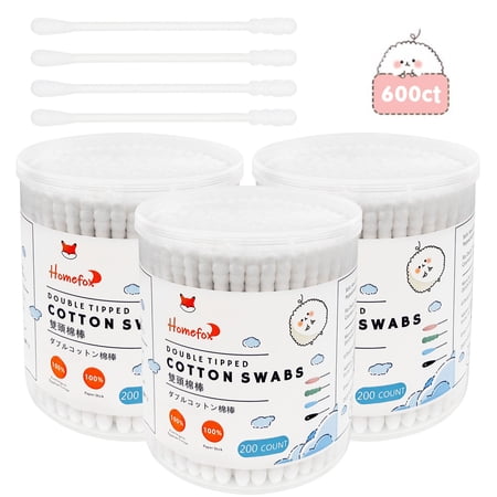 HOMEFOX 600 Count Cotton Swabs with Spiral Round Tips, Pure Organic Cruelty-Free