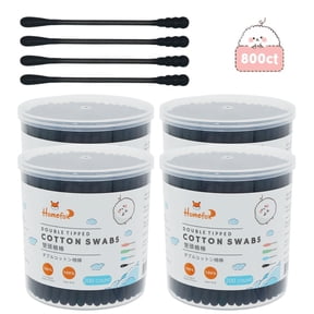 HOMEFOX 800 Count Black Cotton Swabs with Spiral Round Tips, Pure Organic Cruelty-Free