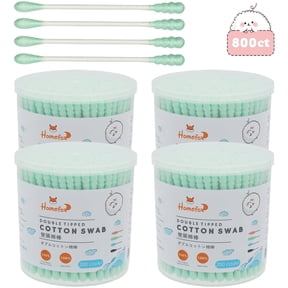 HOMEFOX 800 Count Green Cotton Swabs with Spiral Round Tips, Pure Organic Cruelty-Free