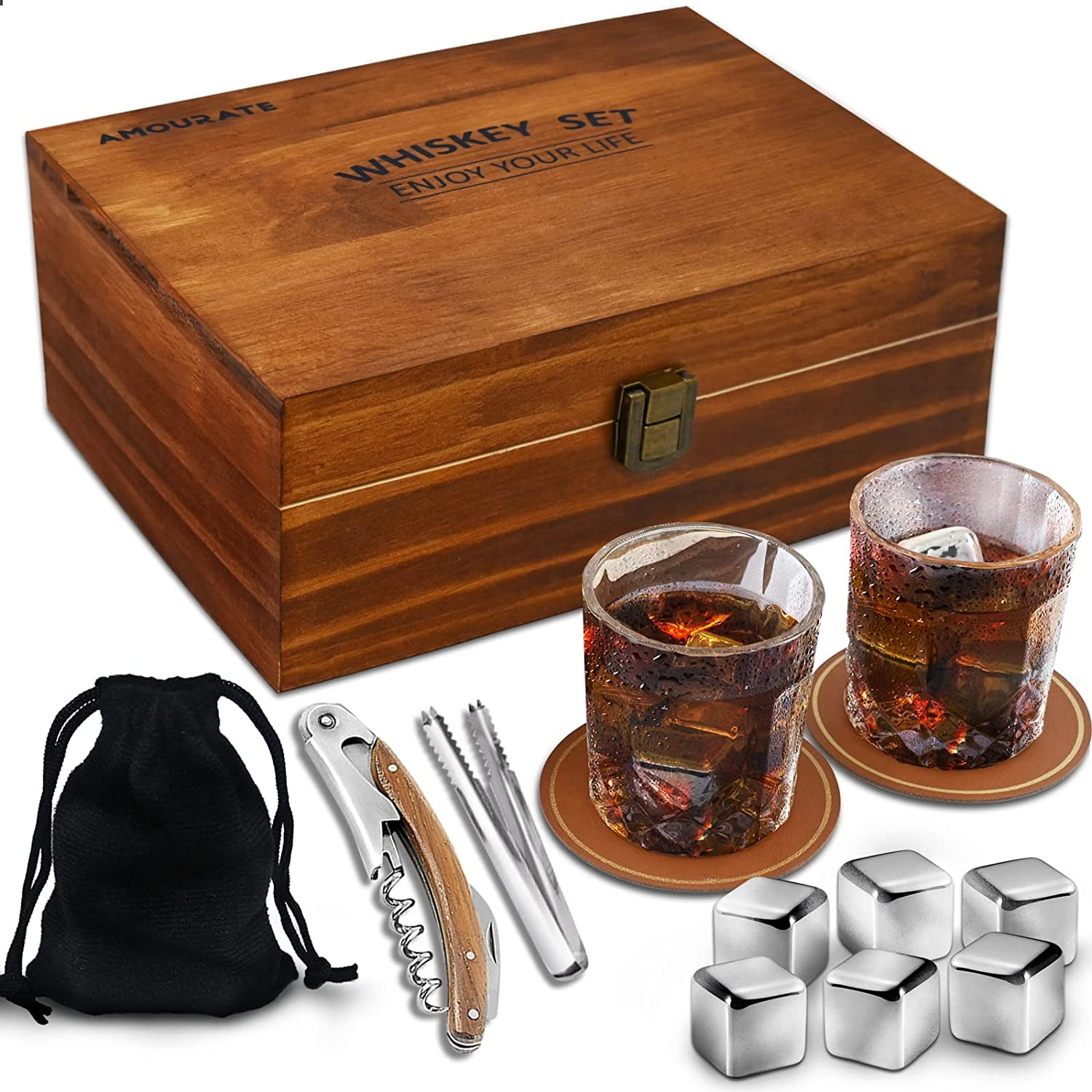 Whiskey Glass Set Of 2 - Bourbon Whiskey Stones Gift Set For Men - Inc –  BlessMyBucket