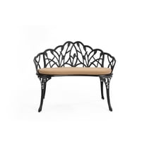 HOMEFUN 34 in. Black Outdoor Aluminium Garden Bench With Cushion