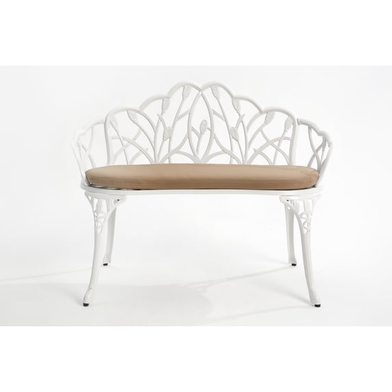 HOMEFUN 34 in. White Outdoor Aluminium Garden Bench With Cushion
