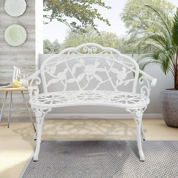 HOMEFUN 39 in. White Outdoor Aluminium Garden Bench