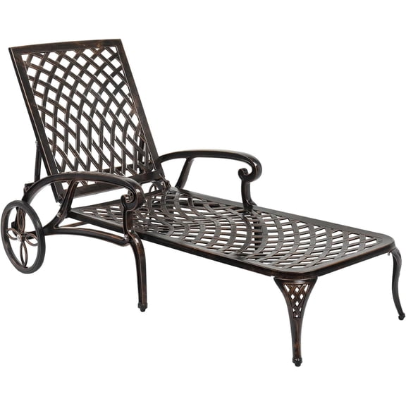 HOMEFUN 75.4 in. L Antique Bronze Aluminum Outdoor Chaise Lounge Reclining Chair with Adjustable Wheels