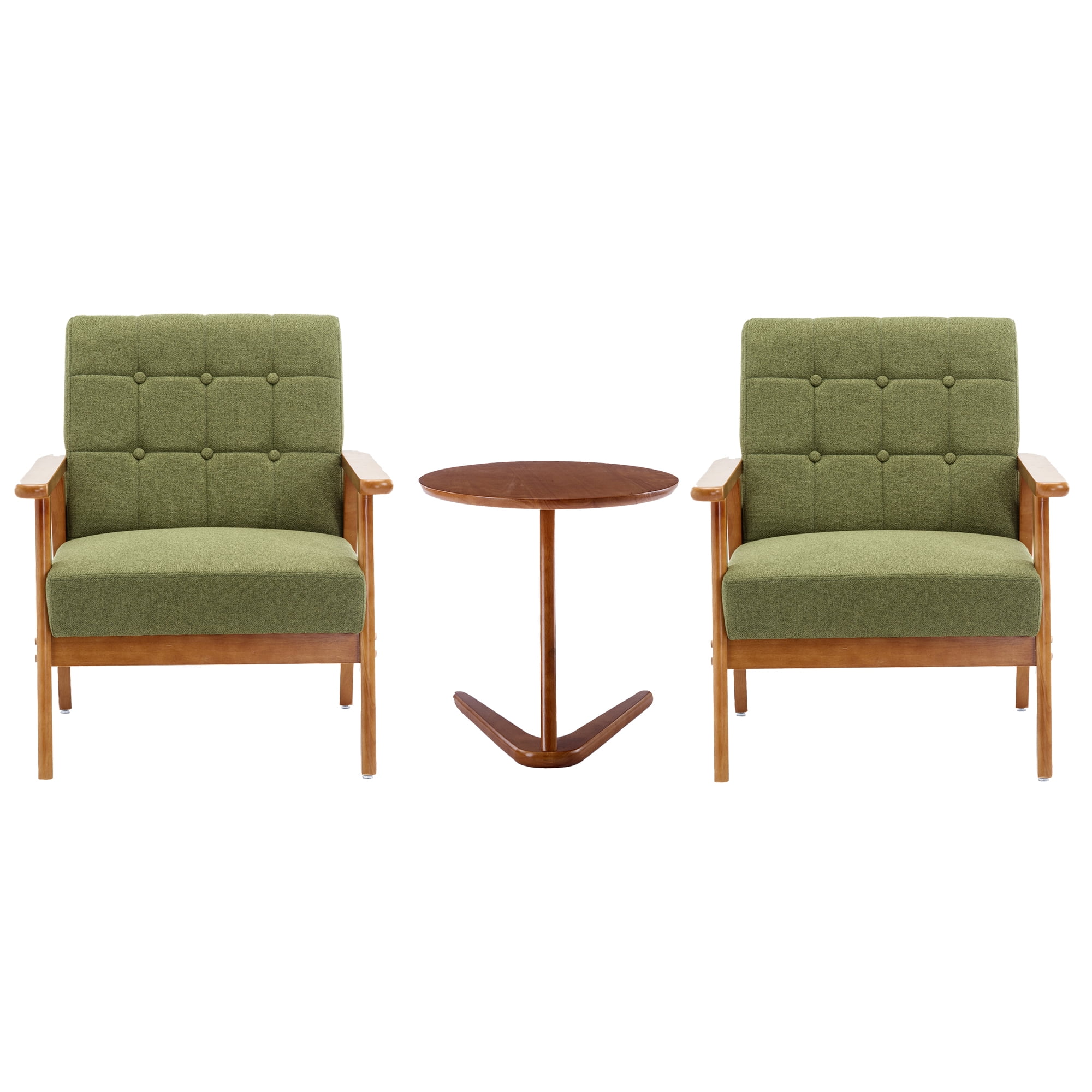 HOMEFUN Accent Chairs Set of 2 with Side Table, Green Mid Century Modern Accent Chair, Wood and