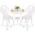 thumbnail image 1 of HOMEFUN Bistro Table and Chairs Set of 2 Outdoor 3 Piece Patio Set Tulip Pattern Cast Aluminum Bistro for Garden Balcony, Durable Rust All-Weather Resistance (White), 1 of 7