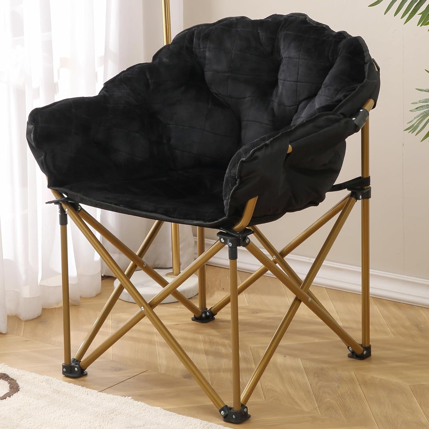 HOMEFUN Camping Folding Saucer Chair Comfy Cozy Bedroom Chairs for Adults Oversized Round Moon Circle Butterfly Foldable Papasan Chair for Teens