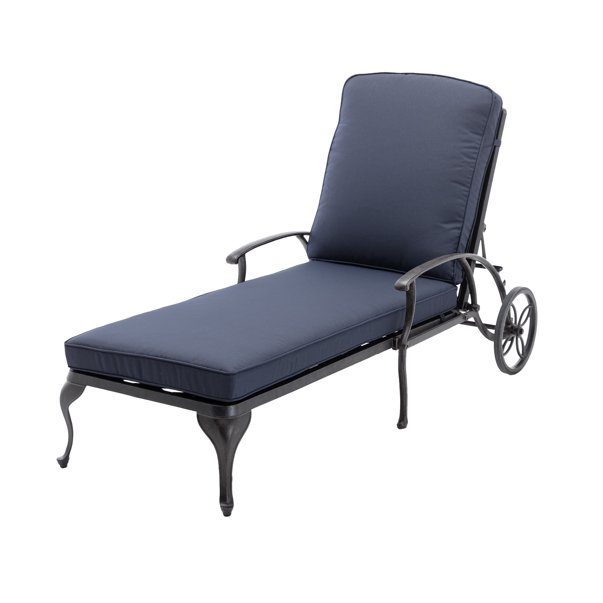 HOMEFUN Chaise Lounge Outdoor Chair with Navy Blue Cushions, Aluminum