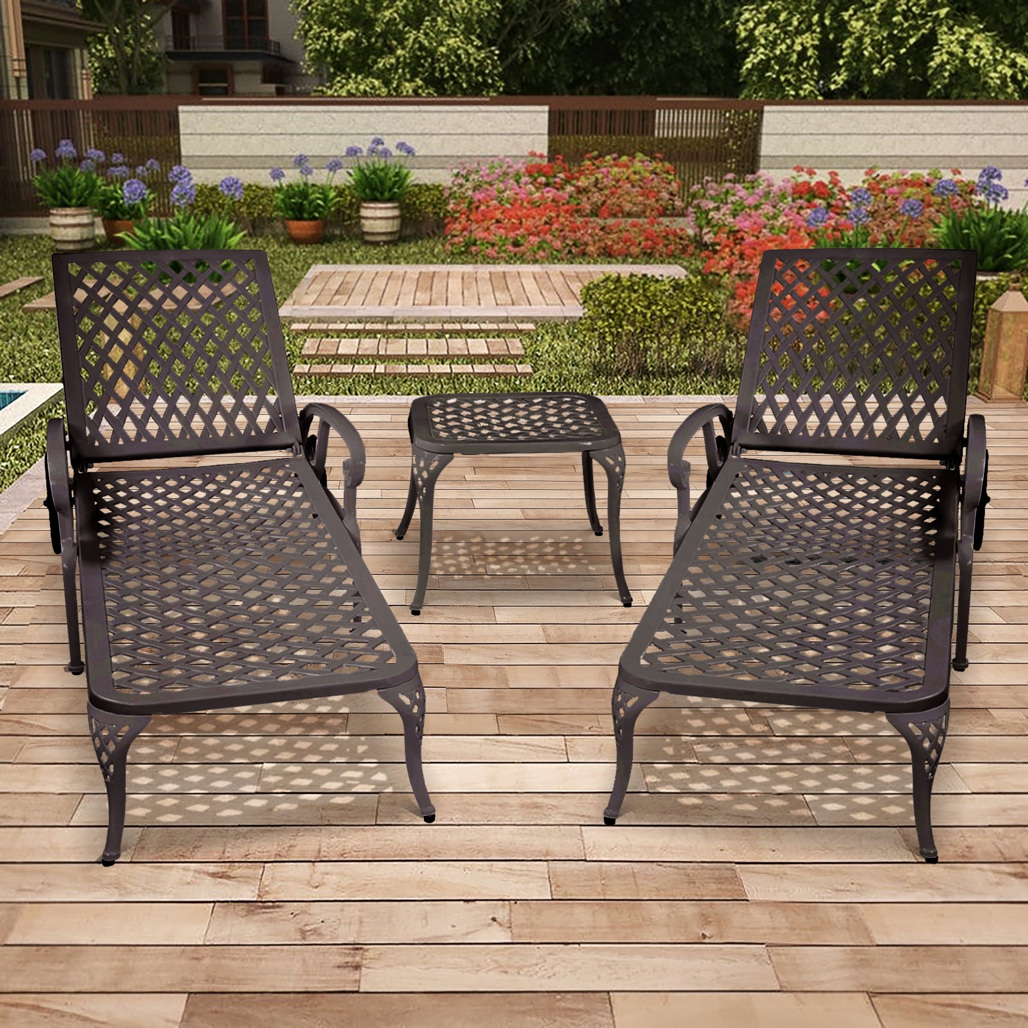 HOMEFUN Chaise Lounges Outdoor Set 3 Pieces, Lounges Chair Aluminum