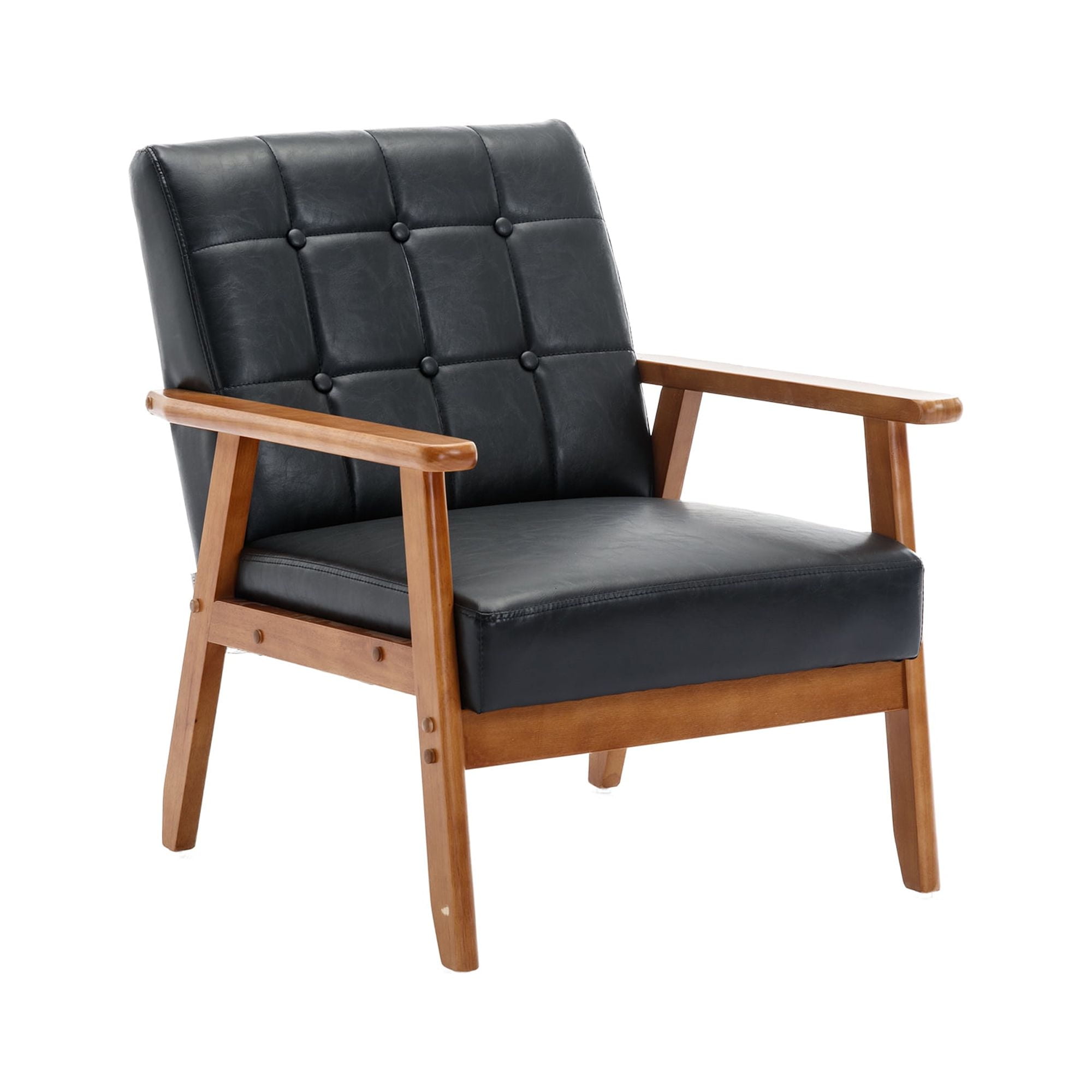 HOMEFUN Leisure Chair with Solid Wood Armrest and Feet, MidCentury