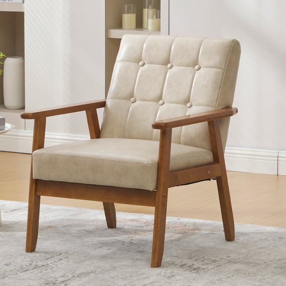HOMEFUN Leisure Chair with Solid Wood Armrest and Feet, Mid-Century Modern Accent chair, for Living Room Bedroom Studio chair