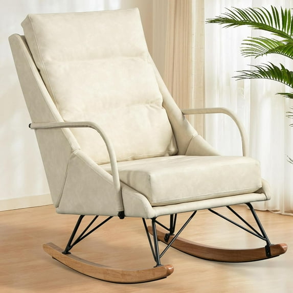 HOMEFUN Nursery Rocking Chair Upholstered Glider Rocker with Padded ...