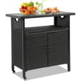 thumbnail image 1 of HOMEFUN Outdoor Bar Table Featuring Storage Cabinet: Wheeled Patio Serving Carts, Wicker Grill Cart Prep Station & Rolling Kitchen Island for Patio, Backyard and Outside Use, in Black, 1 of 7