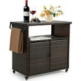 thumbnail image 1 of HOMEFUN Outdoor Grill Carts with Storage Cabinet - Outside Bar Cart with Wheels Wicker Patio Kitchen Island Table Weatherproof Prep Stand, Brown, 1 of 7