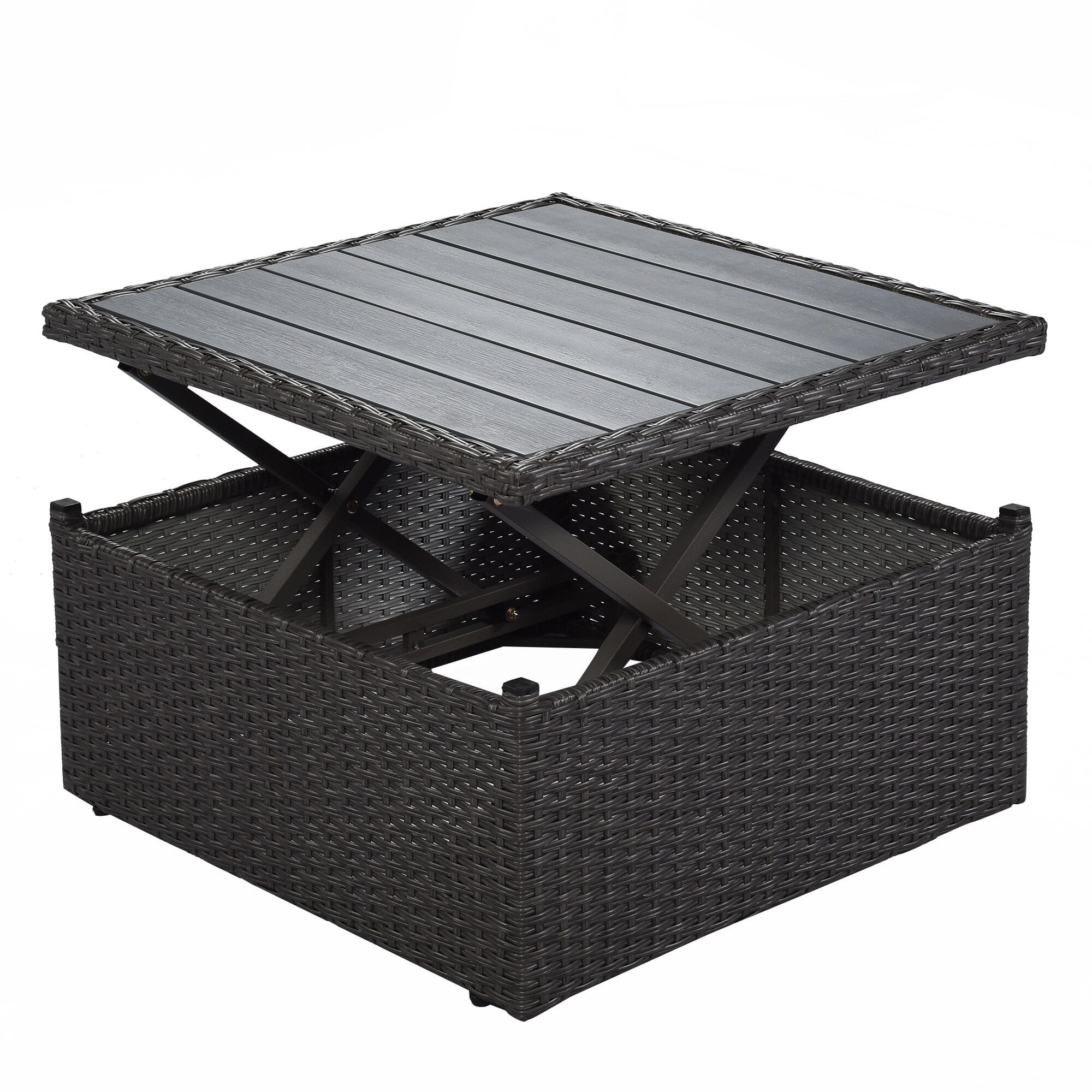 Beige Outdoor Rattan Wicker Patio Daybed with Retractable Canopy
