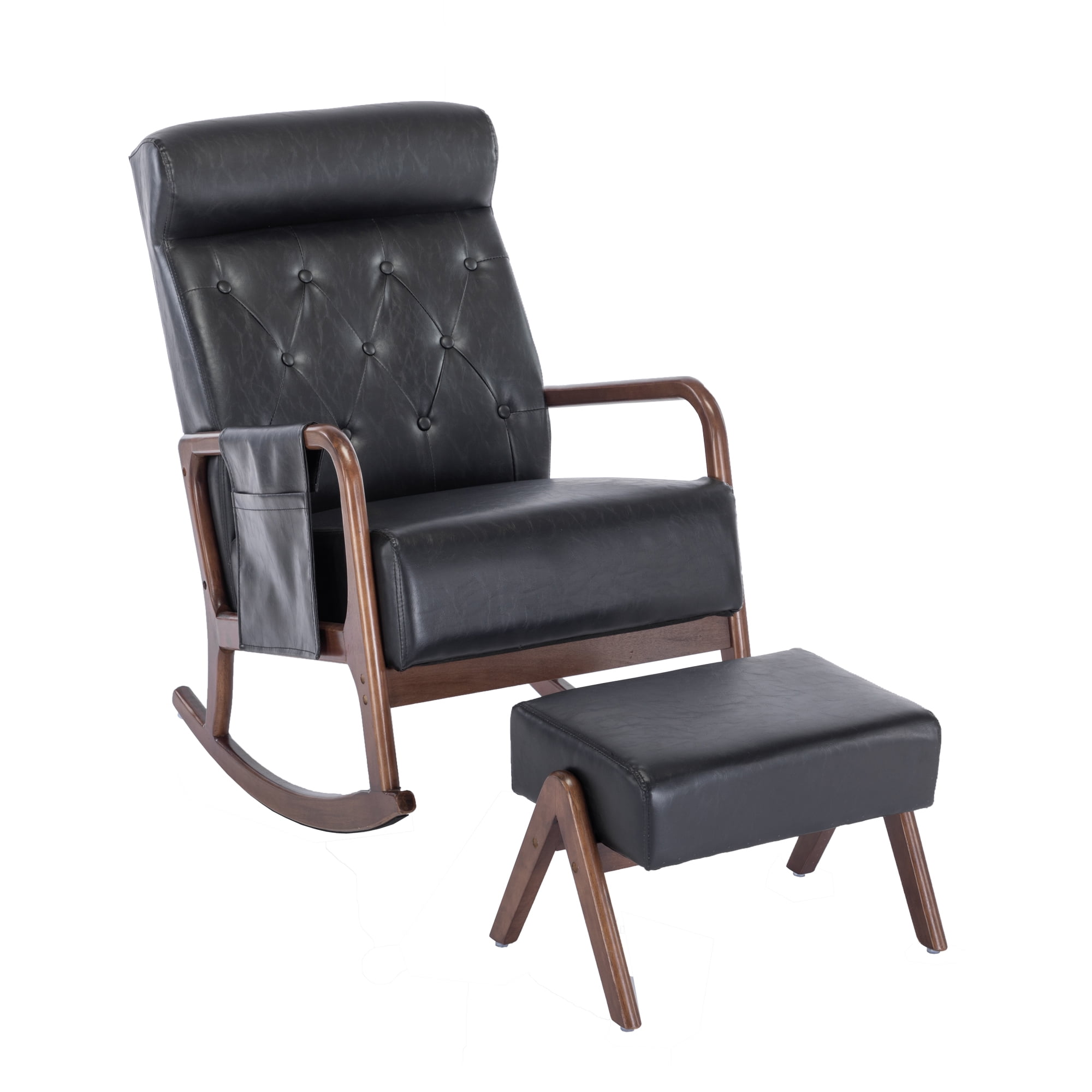 HOMEFUN Rocking Chair With Ottoman, MidCentury Modern Upholstered