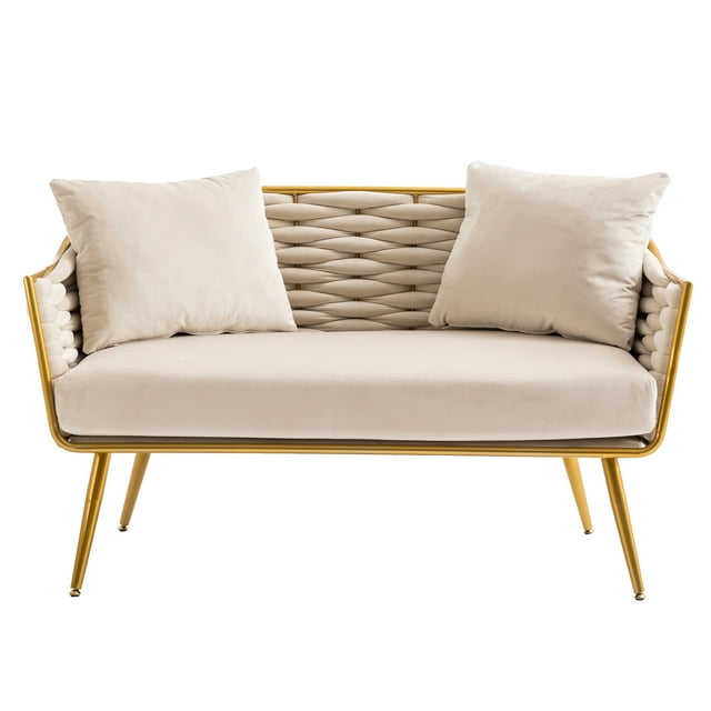 HOMEFUN Velvet Accent Chair Modern Upholstered Armsofa Tufted Sofa with Metal Frame, Single Leisure sofa for Living Room Bedroom Office Balcony