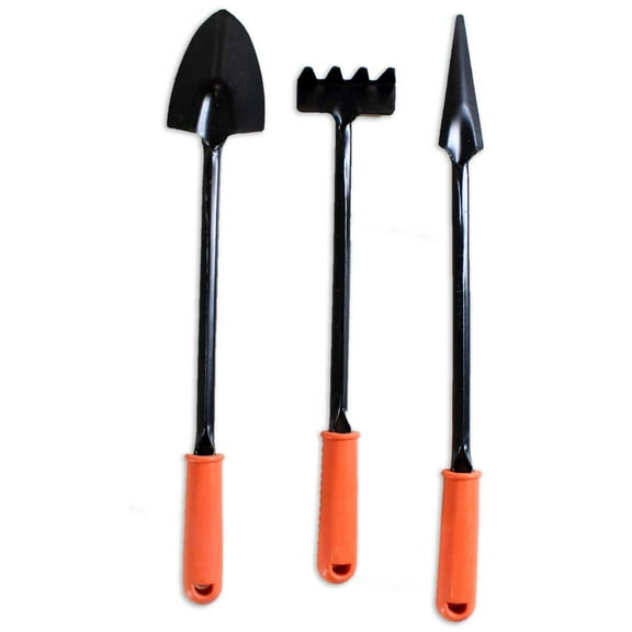 HOMEGARDEN 3 Piece Long Handled Mini Garden Tools Set | 7.5" (19 cm) to 9" (22.8 cm) Steel Tools | Rubber Handles | For Potted Plants & Window Boxes