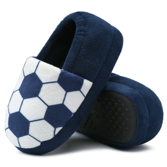 HOMEHOT Boys Girls Slippers Toddler Little Kids Memory Foam House Slippers Slip-on Indoor Football Slippers Navy Toddler 9-10