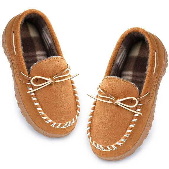 HOMEHOT Boys Slippers Comfy Memory Foam House Shoes Slip on Moccasin Slippers for Toddler Little Big Kids Beige Big Kid 3