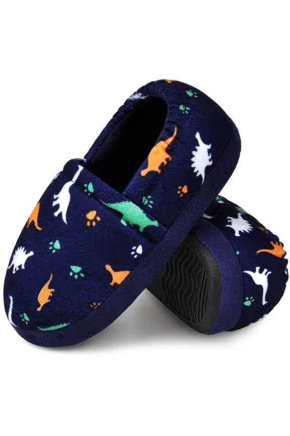 Boys Slippers Kids Cozy Memory Foam House Shoes Indoor Outdoor Dark Blue Size 11 12 US