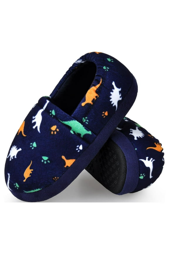 Boys Slippers Kids Toddler Elastic Heel House Shoes Cozy Memory Foam Slippers Indoor Outdoor Dark Blue Size 7 8 US