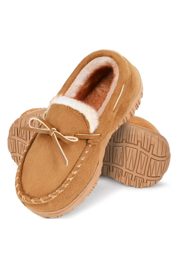 Boys Slippers Moccasins Kids House Shoes Comfy Memory Foam Slippers for Girls Beige Size 1 Big Kid Unisex