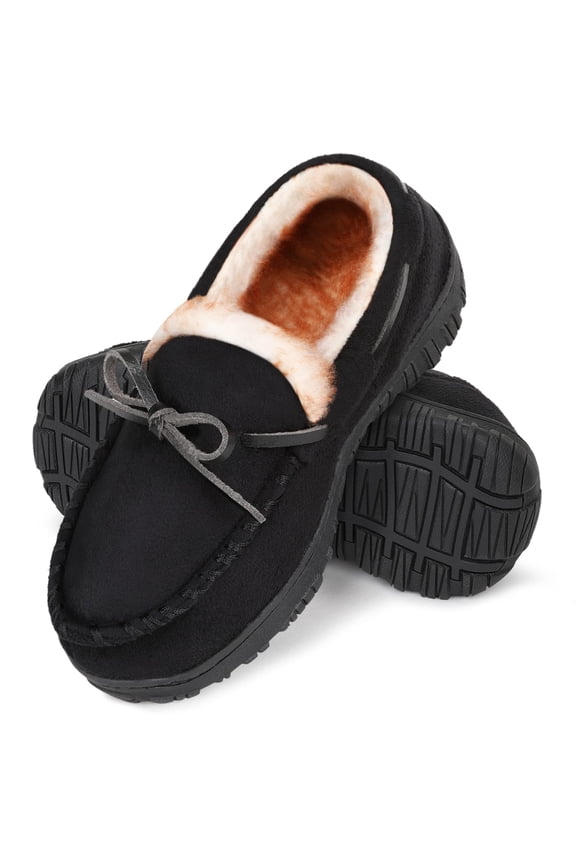 Boys Slippers Moccasins Kids House Shoes Comfy Memory Foam Slippers for Girls Black Size 1 Big Kid Unisex