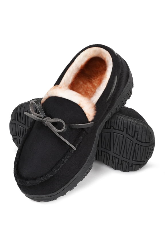 Boys Slippers Moccasins Kids House Shoes Comfy Memory Foam Slippers for Girls Black Size 9 Toddler Unisex