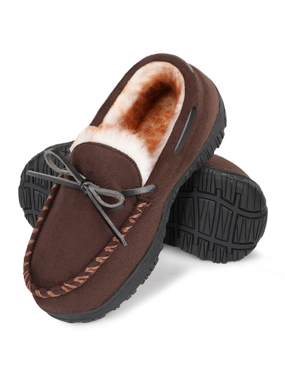 Boys Slippers Moccasins Kids House Shoes Comfy Memory Foam Slippers for Girls Brown Size 11 Little Kid Unisex