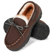 HOMEHOT Boys Slippers Moccasins Kids House Shoes Comfy Memory Foam Slippers for Girls Brown Size 8 Toddler Unisex