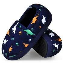 HOMEHOT Boys Slippers for Kids Cozy Lining Bedroom Shoes Elastic Heel Dark Blue Size 4 5 US