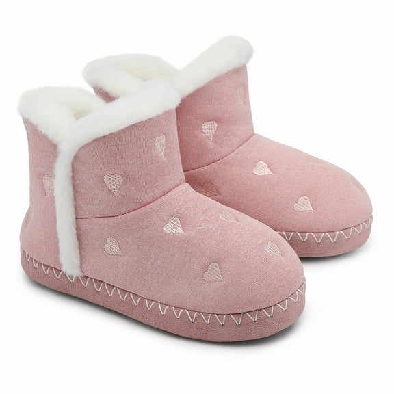 HOMEHOT Girls Bootie Slippers Warm Fuzzy Non Slip House Shoes Slip on Booties for Girls Pink 13 Little Kid