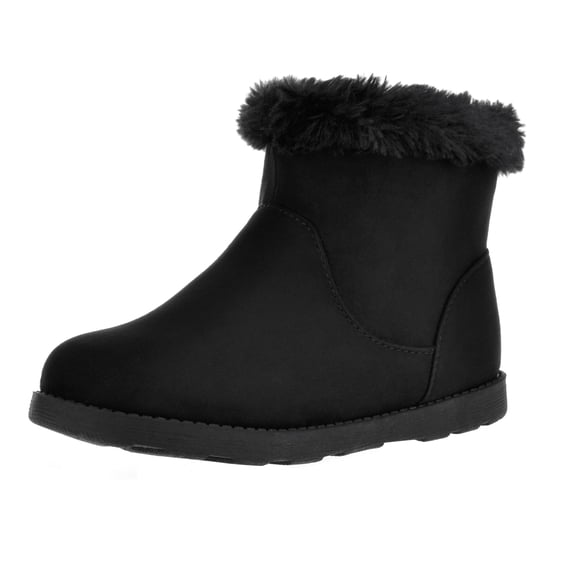 HOMEHOT Girls Boots Faux Fur Lined Winter Snow Boots for Kids Non-slip Zip Closure Black Big Kid 3