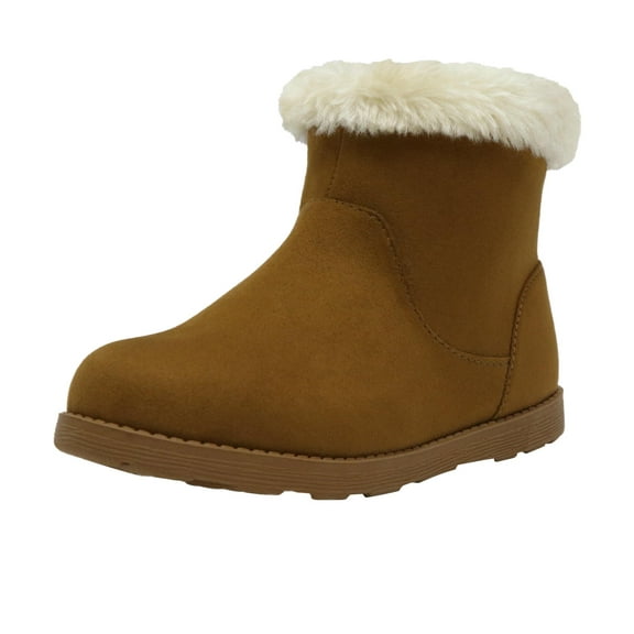 HOMEHOT Girls Boots Faux Fur Lined Winter Snow Boots for Kids Non-slip Zip Closure Brown Little Kid 4