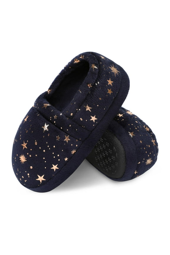 Girls Boys Slippers Memory Foam House Slippers Non-slip Indoor Outdoor Rubber Sole Blue Size 7-8 Female