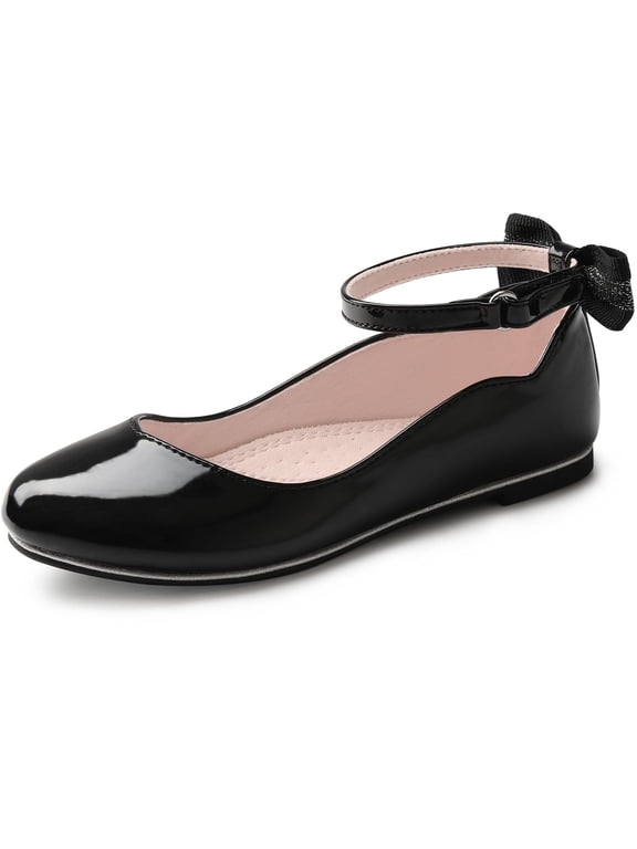 Girls Mary Jane Dress Shoes Ballerina Flats for Princess Uniform Shoes for Little/Big Kids with Ankle Strap Bowknot Shoes Black Size 1