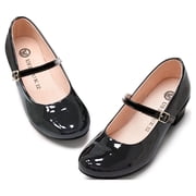 HOMEHOT Girls Mary Jane Shoes Casual Princess Ballerina Dress Shoes Low Heels Slip on Flat Shoes for School Party Wedding Black Size 1