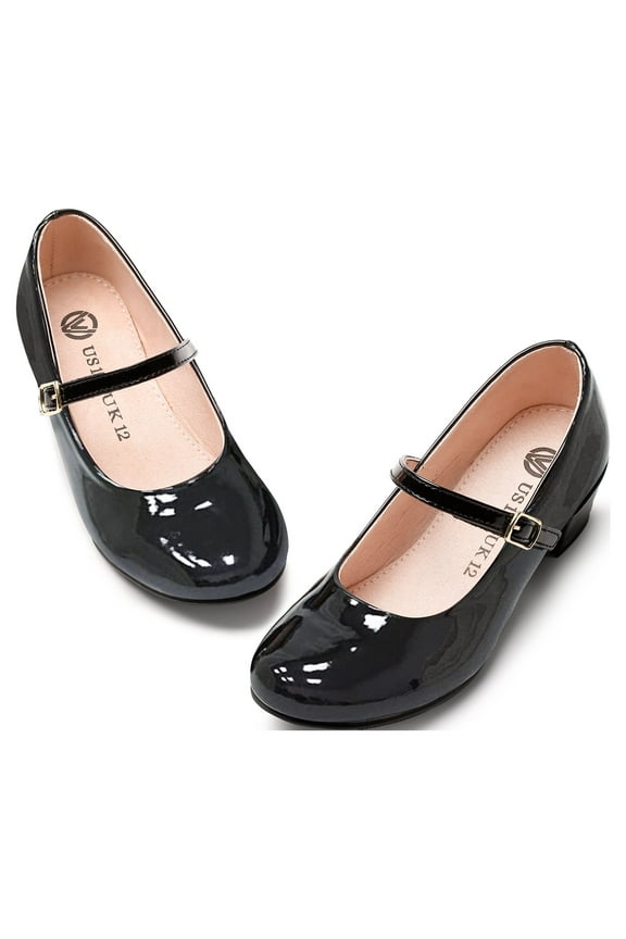 Girls Mary Jane Shoes Casual Princess Ballerina Dress Shoes Low Heels Slip on Flat Shoes for School Party Wedding Black Size 2