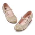 thumbnail image 1 of HOMEHOT Girls Mary Jane Shoes Casual Princess Ballerina Dress Shoes Low Heels Slip on Flat Shoes for School Party Wedding Glitter Gold Size 1, 1 of 6