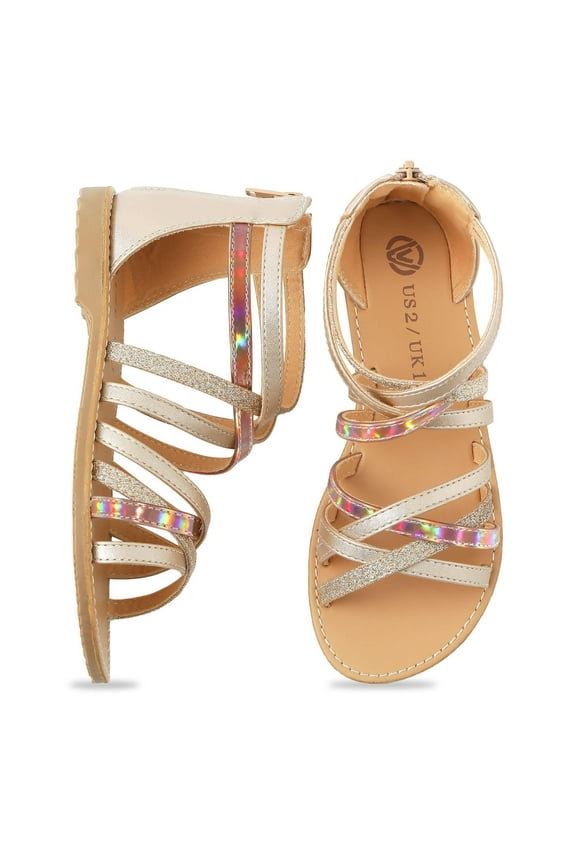 Girls Sandals Girls Gladiator Sandals Open Toe Breathable Summer Sandals with Heel Zipper Gold Little Kid 13