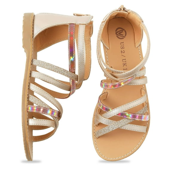 HOMEHOT Girls Sandals Girls Gladiator Sandals Open Toe Breathable Summer Sandals with Heel Zipper Gold Little Kid 13