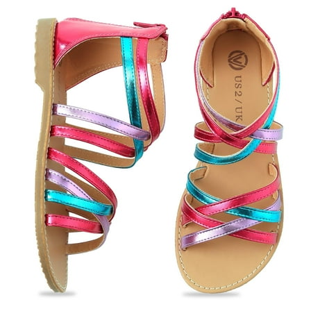 HOMEHOT Girls Sandals Girls Gladiator Sandals Open Toe Breathable Summer Sandals with Heel Zipper Multi-color Little Kid 13